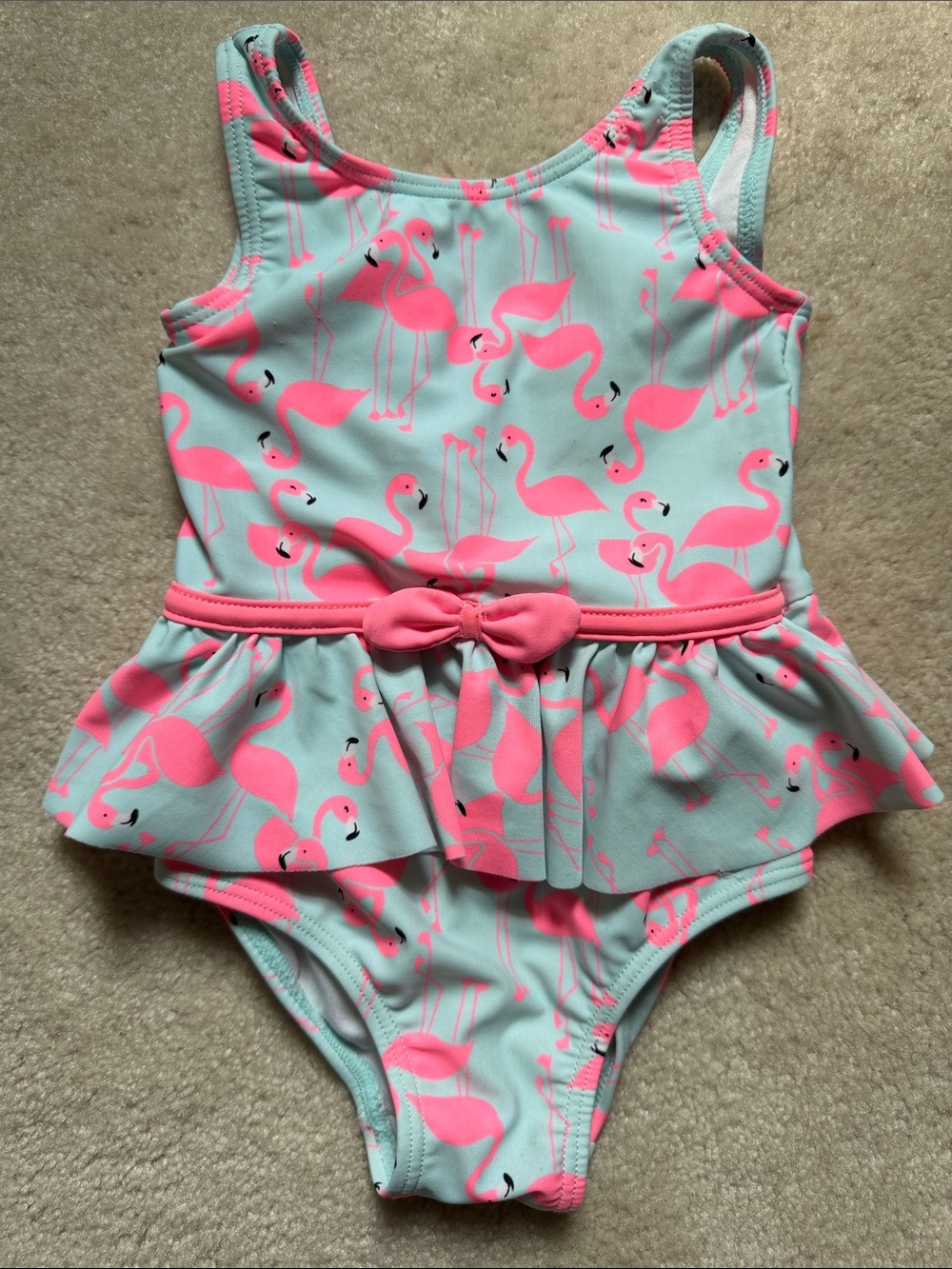 Carter's Pink Flamingo Ruffle One-Piece Swimsuit on Aqua